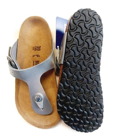 Birkenstock Gizeh Kids BS Size C 12 Birko-Flor Sandals Silver EU 30 Girls NARROW - Picture 8 of 10